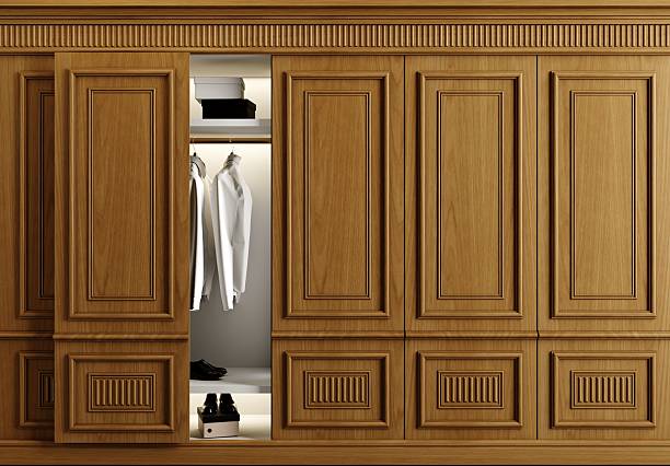 3D illustration. Extra large background wooden cabinet wall
