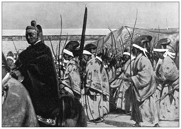 Image from 19th Century Art Illustrated Magazine: Japanese drawings by Mortimer Menpes, Procession of Archers