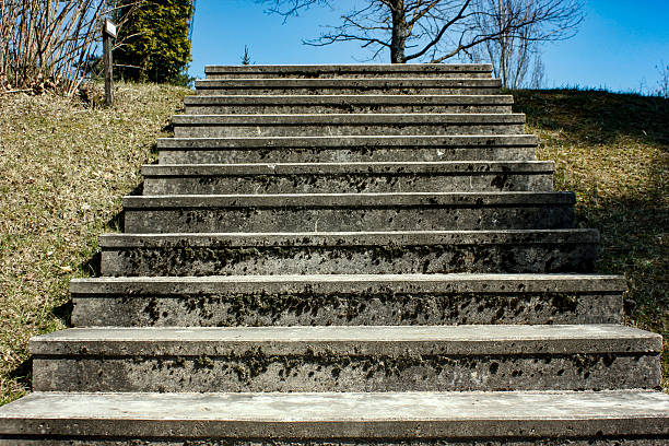 Weathered Concrete Stairs Leading Up a Grassy Hill