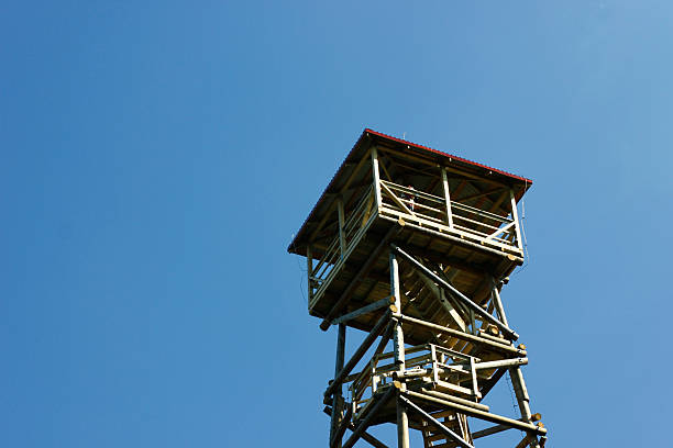 Wooden Observation Tower Against Clear Blue Sky
