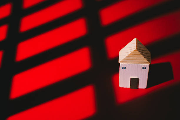 istock Real Estate concept. Wooden house Red light Shadow pattern Minimalist Small model Architecture Home concept Abstract Toy house Geometric Design Background Real estate 2260261483