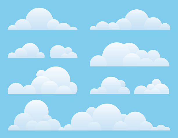 Clouds set isolated on a blue background. Clouds made of circles, gradient colour.