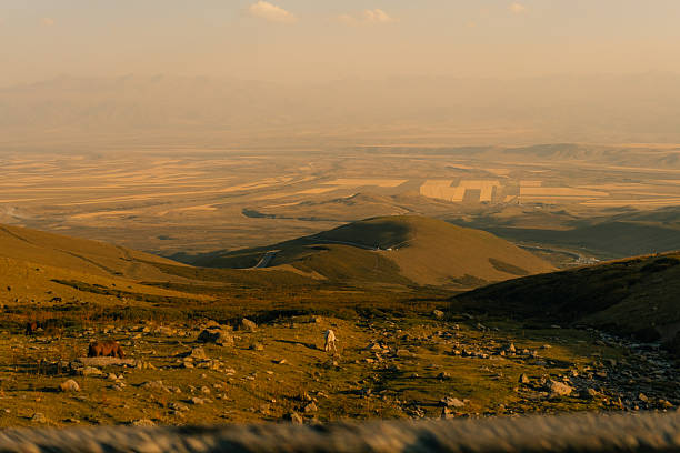 Suusamyr Valley at sunset in Kyrgyzstan. High quality photo