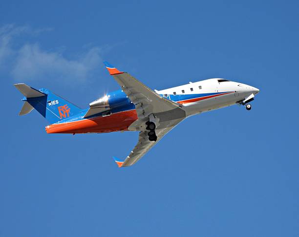 Boca Raton, Palm Beach County, Florida, USA, January 20, 2026.  A Bombardier fixed wing multi engine (22 seats / 2 engines) N1ES taking off from the Boca Raton Airport.