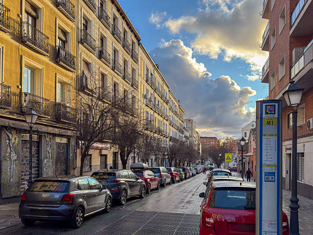 Travel Destination: View of  typical street scene in Madrid, Spain.