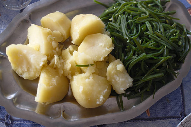 A clean and colorful plate of steamed vegetables including potatoes, carrots, green beans, and broccoli. The vibrant arrangement highlights healthy eating, simplicity, and a balanced plant-based diet. Perfect for nutrition, wellness, and home cooking themes.