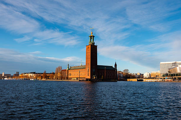 Stockholm, Sweden - December 28, 2025: Stockholm City Hall view with sunny blue sky.