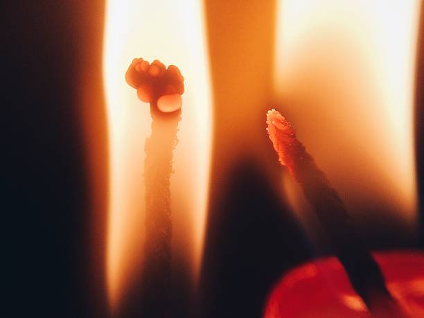 Close-up of burning candle in the dark