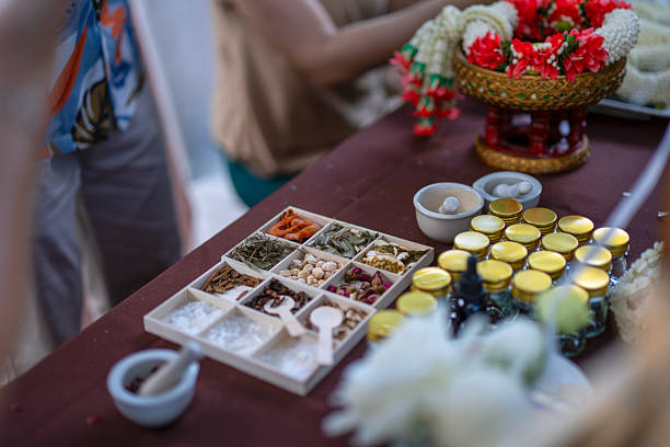Tourists are learning to make thai Inhaler at luxury hotel. Travel and thai culture concept.