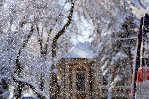 Colonial style house in Virginia covered in snow