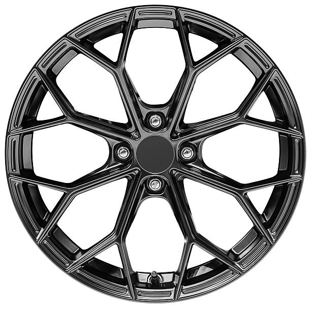 Die cut black car wheel isolated on white background with clipping path