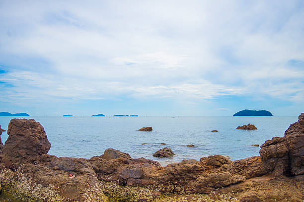 Beautiful seascape with rocks and blue sky, Thailand.