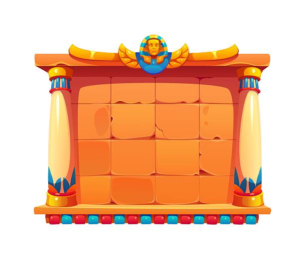Ancient Egypt game frame, antique Egyptian stone board with pillars, decorative tiles, and pharaoh emblem. Vector ui game menu, leaderboard, or level selection screen in adventure or puzzle games