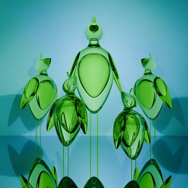 3d abstract green glass bird sculptures