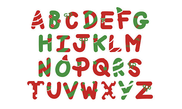 Vector illustrations of Christmas A to Z alphabet letters for festive winter font, typography, initials, cartoon, business logo, branding, fabric print, name design, cute patches, shirt print, effective communication, marketing, written words