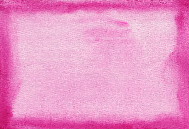 This is a hand painted frame using watercolors on paper. A bright magenta frames a lighter pink background. They blend together in watercolor bleed or ink wash. It is a horizontal frame that could be rotated to be vertical.