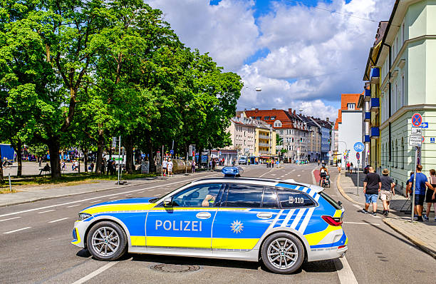 Close-up of convoy of police vehicles