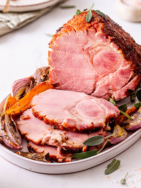 Easter boiled and baked pork ham glazed with honey