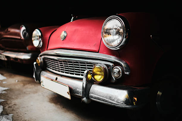 Red Vintage Car Headlight Close-Up
