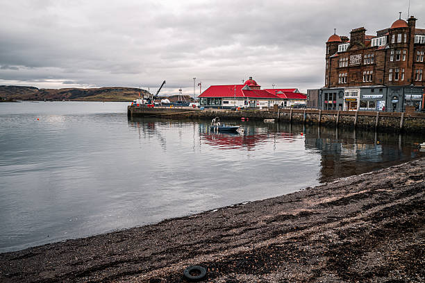 Oban-United Kingdom, February 07,2026: Coastal town of Oban in the Argyll and Bute district of Scotland, on an overcast day in February after a prolonged spell of cold, wet weather.