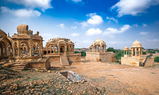Golden sandstone cenotaphs of Bada Bagh in Jaisalmer.