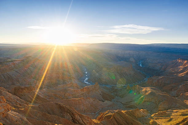 panoramic  view on fish river canyon in the namib dessert at sunset