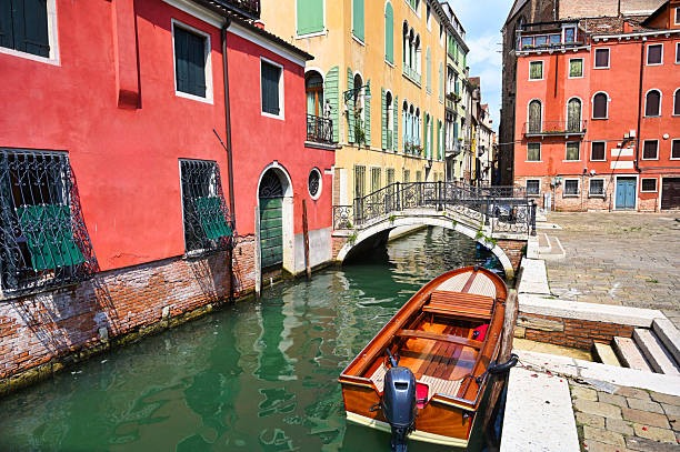 Venice small bridge 'Ponte Giustinian' and buildings, Italy