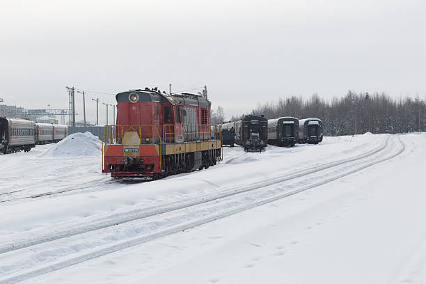 Syktyvkar, Komi, Russia, February 8, 2026, Locomotive on the railway in winter.