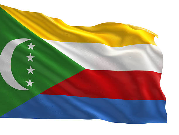 Realistic 3D render of the Comoros national flag, high quality fabric texture