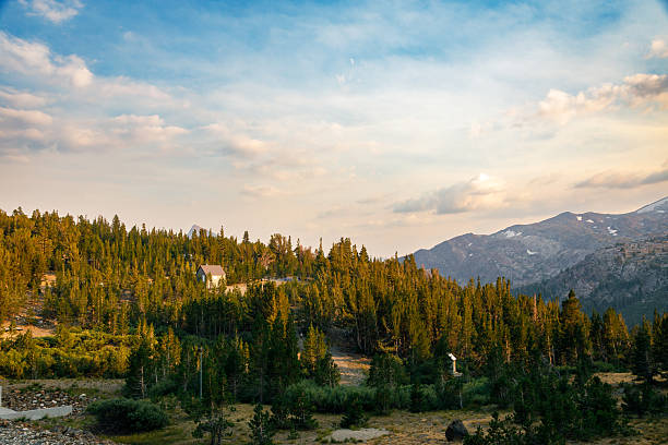 Crystal Crag glows above the  autumn color of Lake George in Mammoth Lakes, California in the Eastern Sierras.