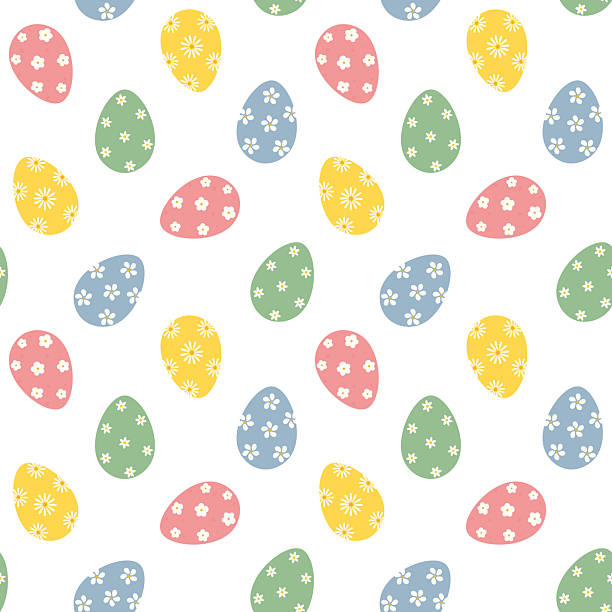 Cute seamless pattern with scattered Easter eggs with flowers. Flat Vector Cute seamless pattern with pastel Easter eggs with floral patterns. Flat vector illustration for spring holidays, Easter cards, children designs, prints, festive fabric, textile or wrapping paper. EPS drawing of the free easter eggs stock illustrations