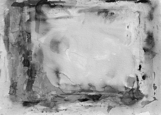 This is a hand painted imperfect frame using watercolors on paper. A dark black ink frames a medium gray area. They blend together in watercolor bleed or ink wash. There is a flowing texture and black and gray brush marks on all sides. It is a horizontal frame that could be rotated to be vertical. Provides a wonderful gothic style background.
