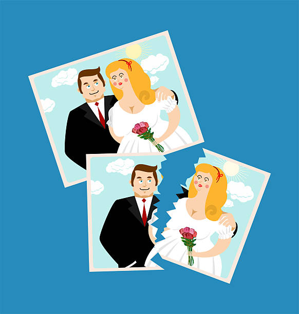 istock wedding photo split in half and a whole one. Symbol of divorce, breakup, and lasting marriage. Perfect for psychology, relationships, and romantic design projects. 2260622430