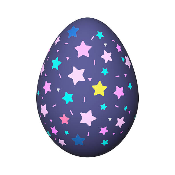 Easter egg isolated on a white background. Purple egg with color stars. Color icon, illustration, design element.