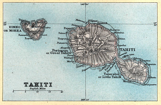 Antique map, Tahiti, Eimeo or Morea, Islands, 1890s, 19th Century
