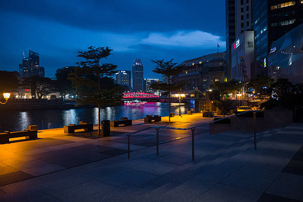 Clarke Quay Singapore shot during early dawn hours. Sustainable township and architectural design.