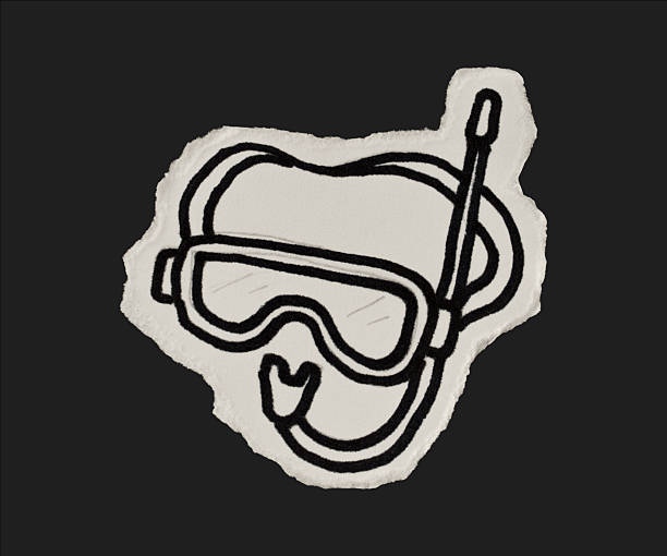 Black And White Vintage Ripped Paper Diving Mask Doodle