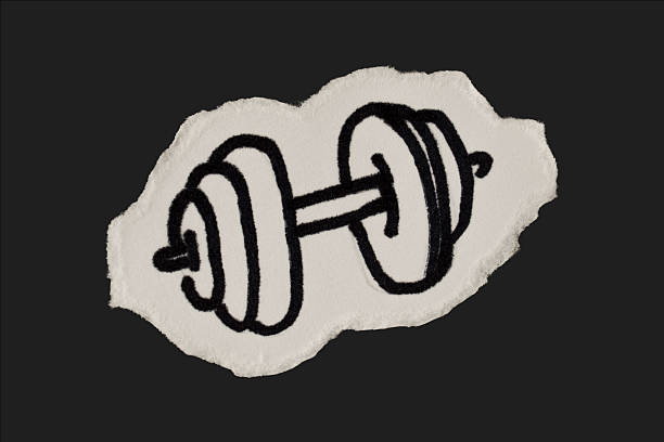 Black And White Vintage Ripped Paper Dumbbell Doodle
