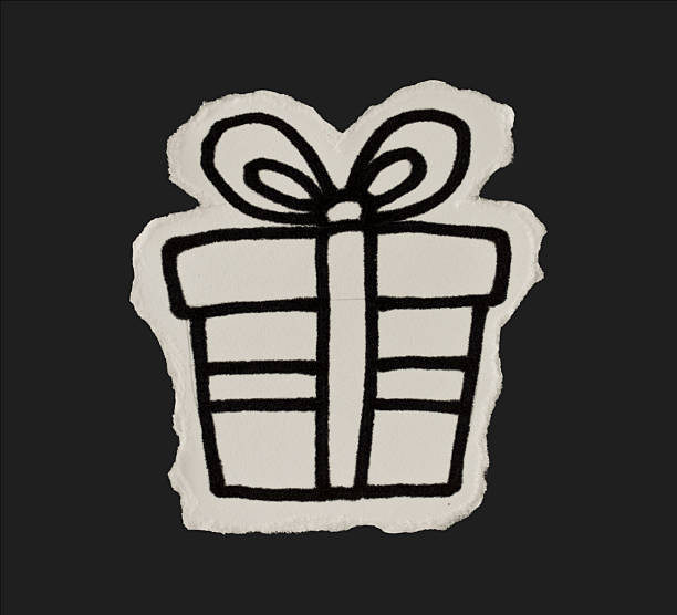 Black And White Vintage Ripped Paper Gift Box Doodle