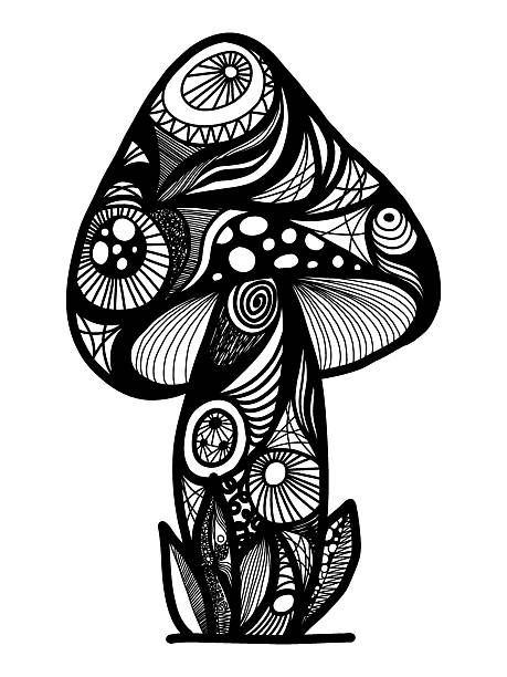 istock Black and white illustration of a mushroom filled with abstract  and doodle patterns. 2260690400