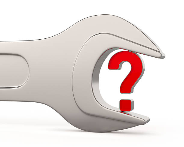 Wrench and question on white background. Isolated 3D illustration