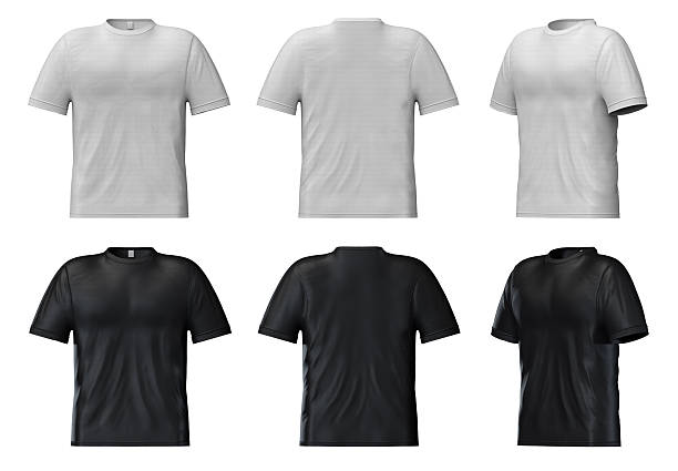 White and black t-shirt mock-up isolated on white background - front, back and side view