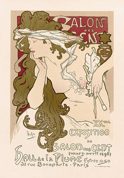 Color lithographic poster by Alphonse Mucha for the twentieth Salon des Cent in March and April 1896. This was a commercial art exhibition from the late 19th century held in Paris.