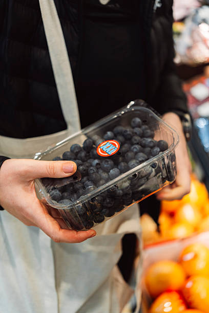 Hands holding blueberries punnet