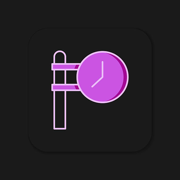 Filled outline Train station clock icon isolated on black background. Flat filled outline style with shadow. Vector.