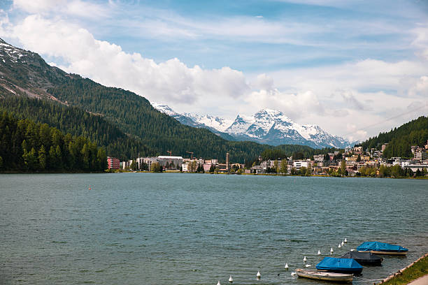 Lake St. Moritz in Switzerland in St. Moritz  resort town in the Engadin valley