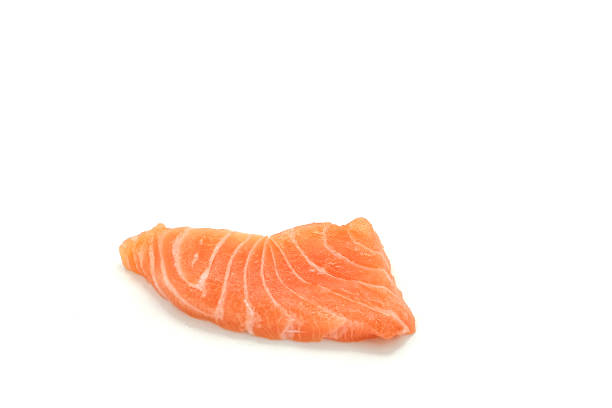 Salmon Sashimi on white plate. Top view