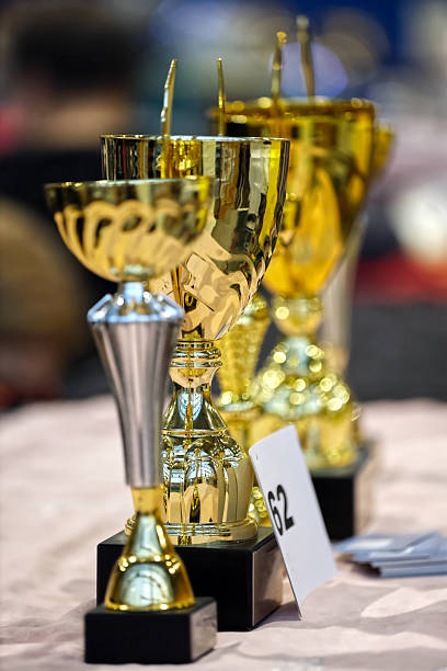 group of small trophies against white background
