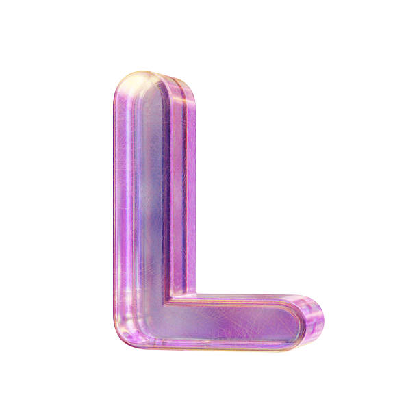 Purple pink iridescent glass font Letter L 3D rendering illustration isolated on white background