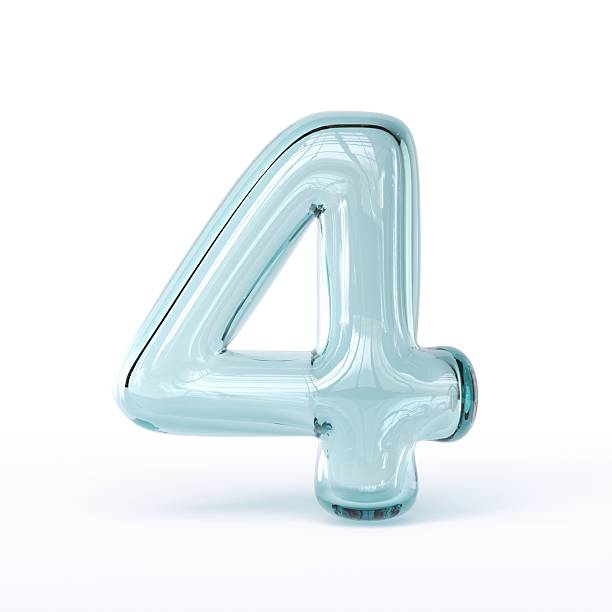 Blue glass font Number 4 FOUR 3D rendering illustration isolated on white background